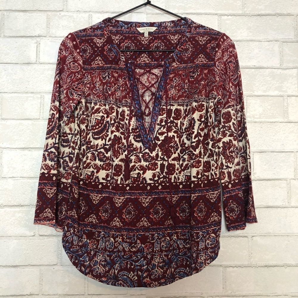 Lucky Brand Boho 3/4 Sleeve Peasant Top XS - Picture 1 of 6
